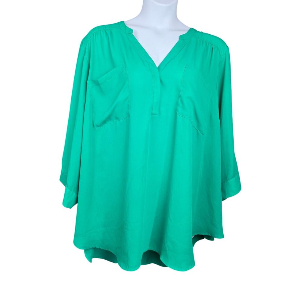 Torrid Harper Blouse Size 5 (5X) Green 3/4 Sleeve Split Neck Plus Size